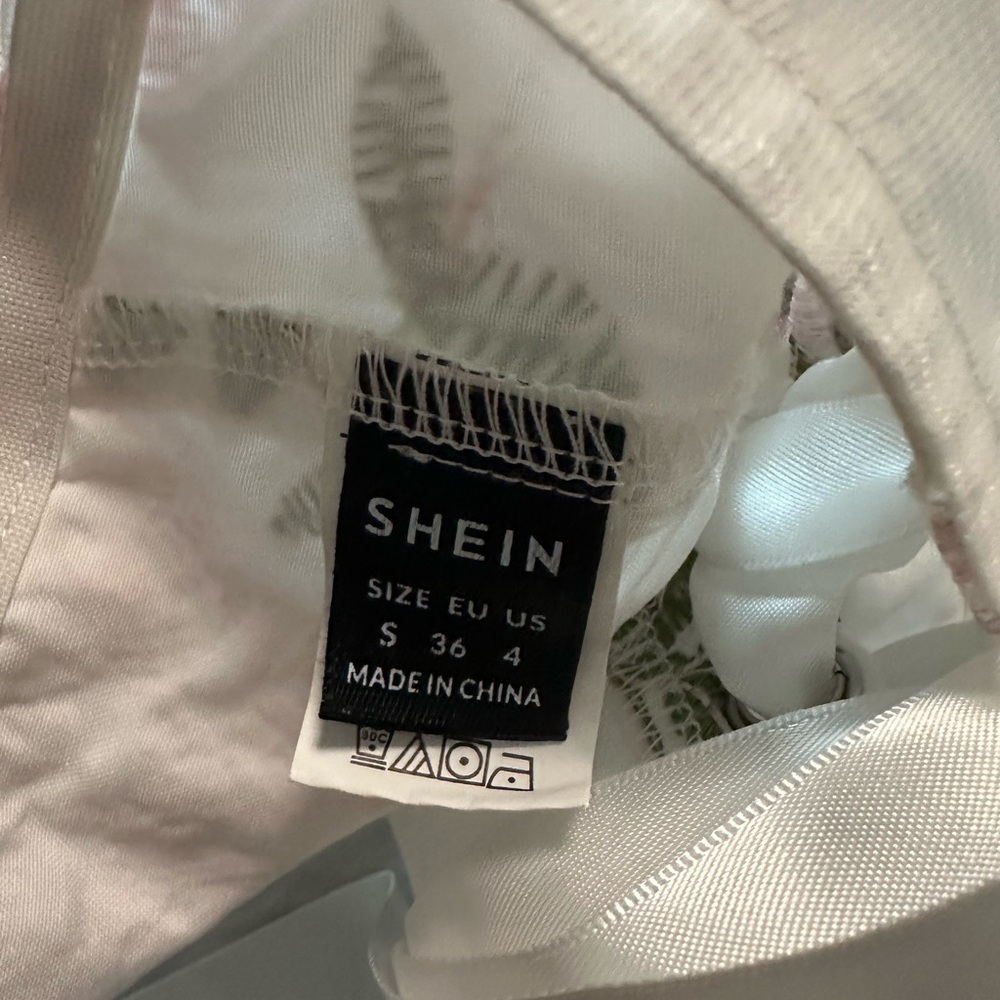 Shein small crop top, white with green and pink floral embroidery. - Picture 8 of 11